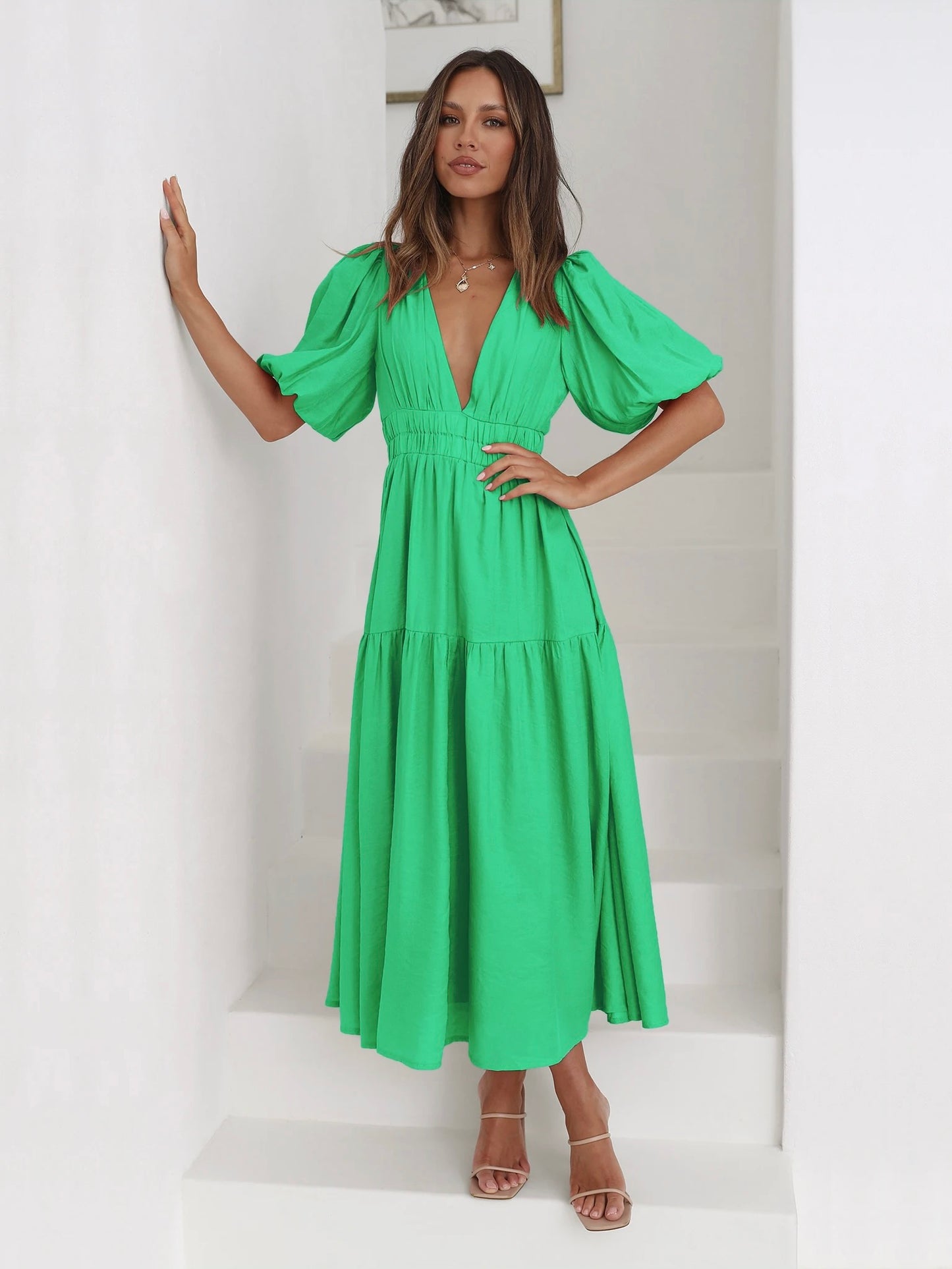 Green maxi dress for summer