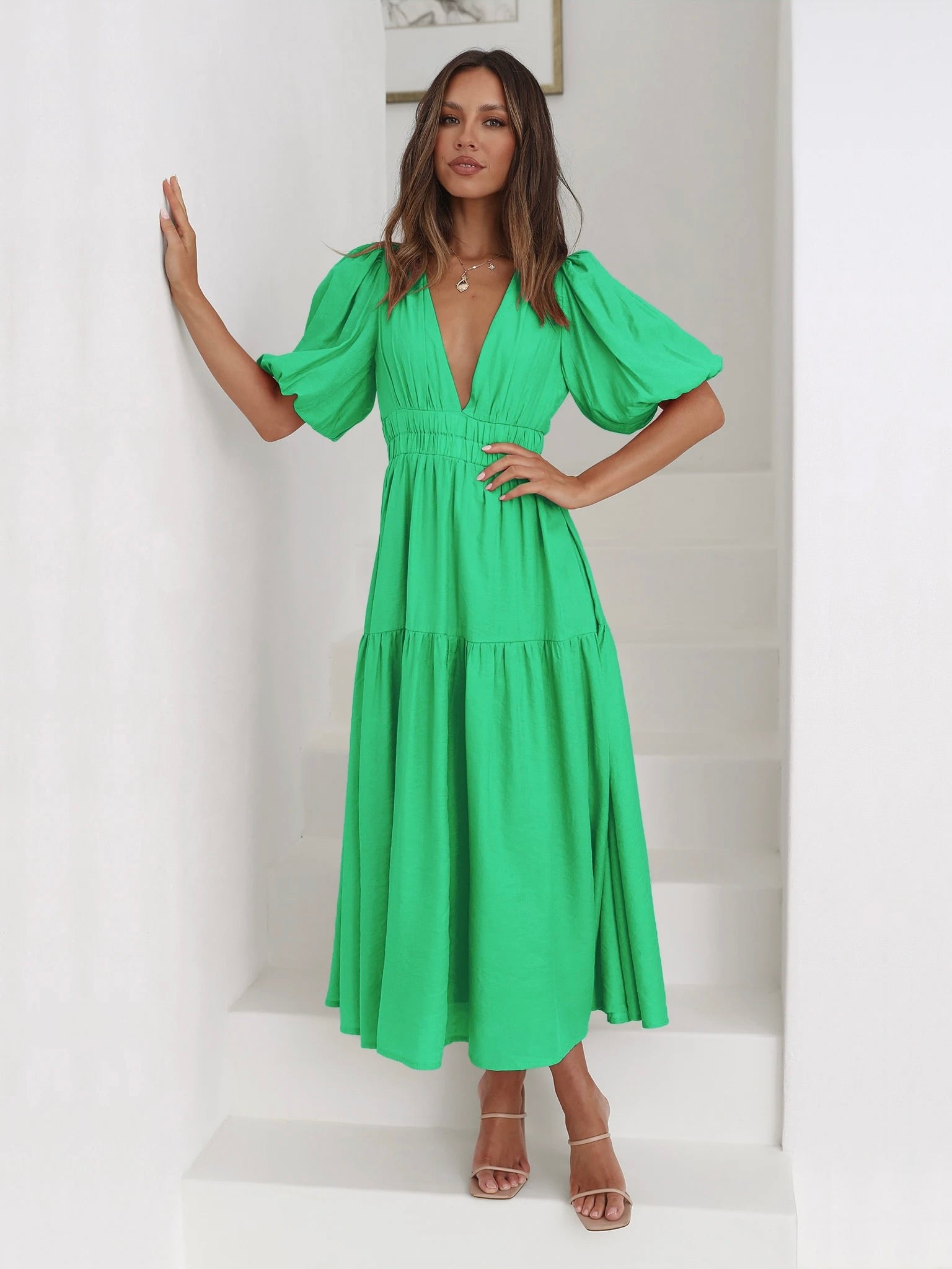 Green maxi dress for summer