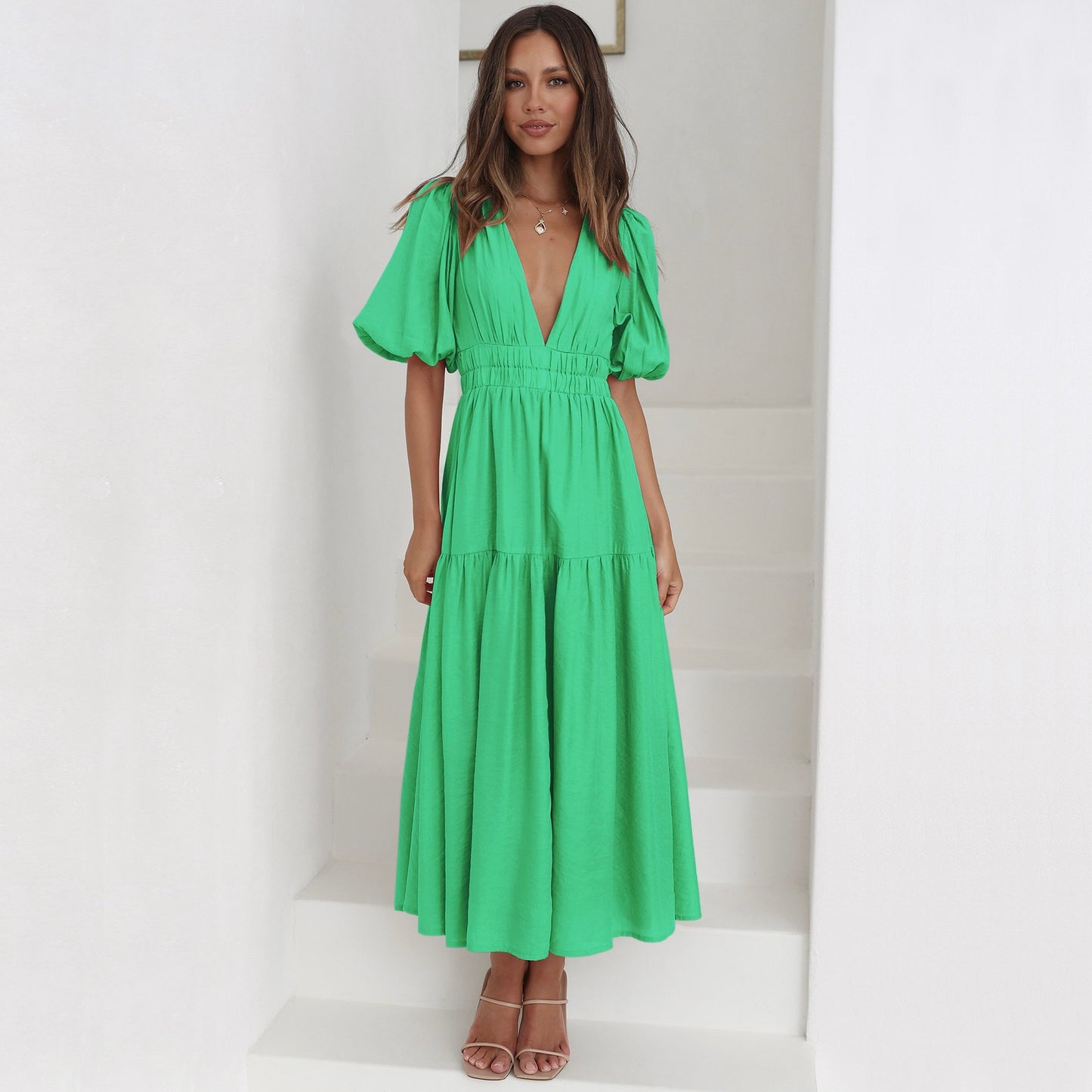 Green maxi dress for summer