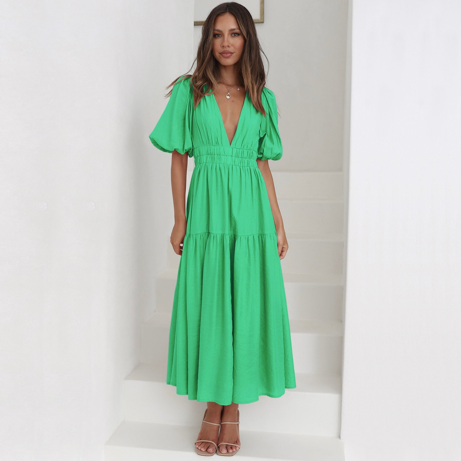 Green maxi dress for summer